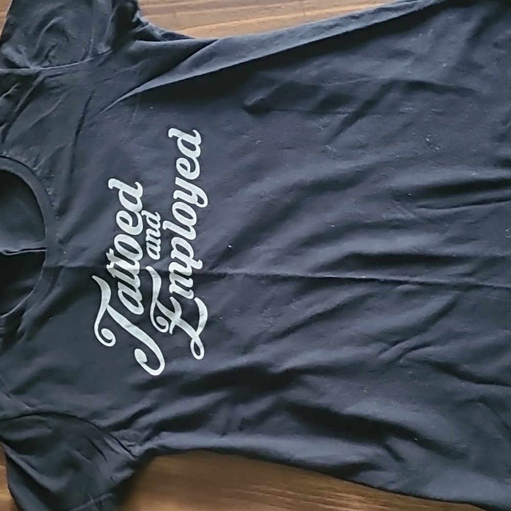 Tattooed and employed small blk t shirt womens
